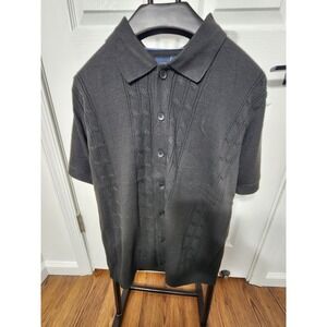 Marc Asher New York Mens Charcoal Gray Textured Cable Knit Polo Shirt Large NWT